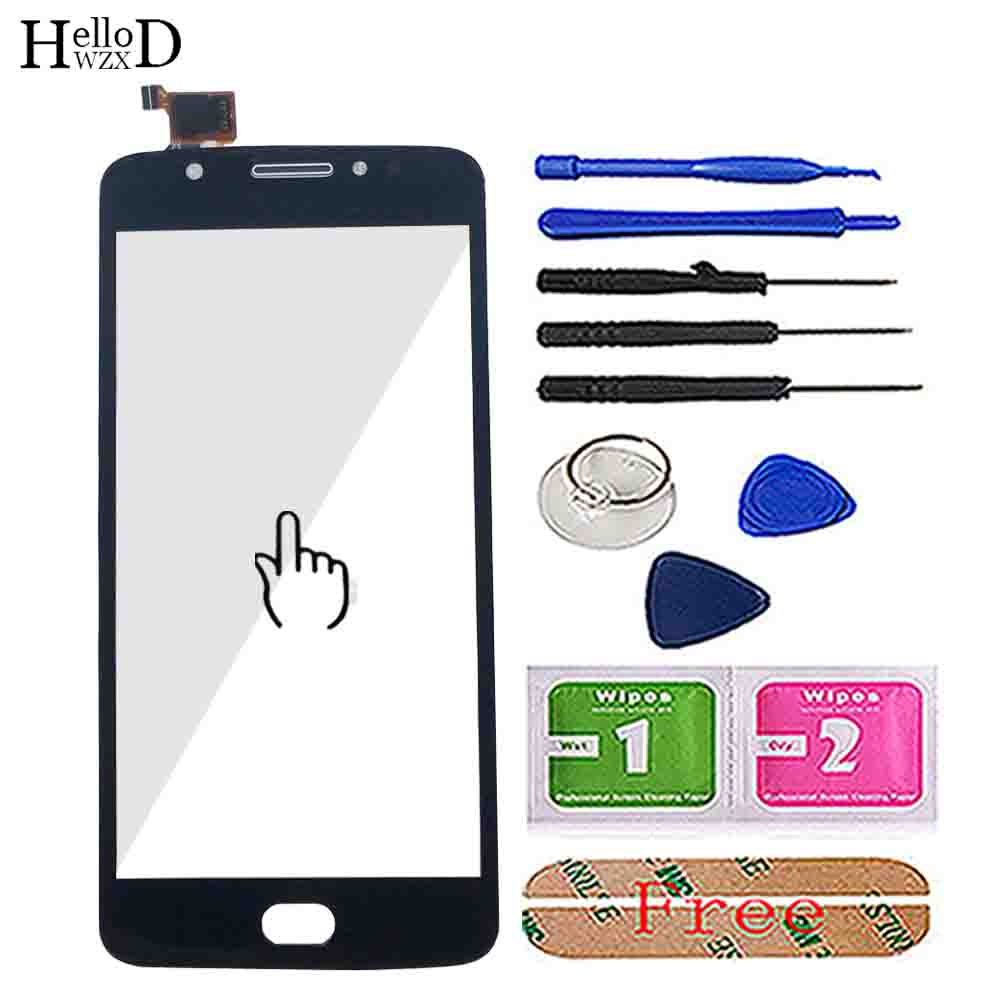 Touch Screen For Motorola Moto E4 XT1762 XT1763 XT1766 XT1767 Touch Screen Digitizer Panel Lens Sensor Front Glass Tools 3M Glue: Black With Tools