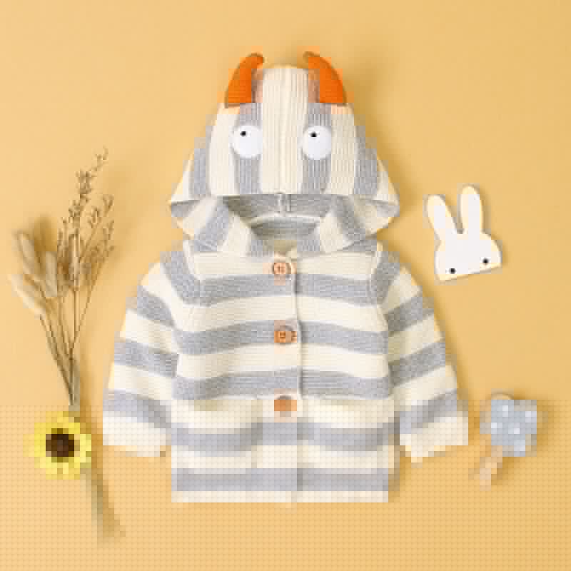 PatPat Spring and Autumn Baby Cute Knitted Striped Button Sweater with Pocket Sweaters & Hoodies Sweaters: 9-12 Months