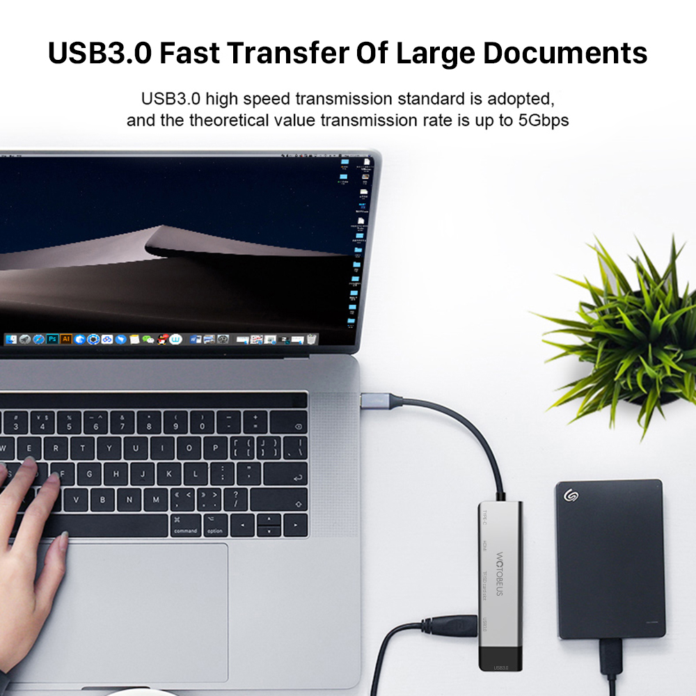 WOTOBE 6-in-1 USB Type C HUB Docking Station to HDMI Compatible USB 3.0 Type-C Adapter USB HUB For MacBook Samsung Huawei