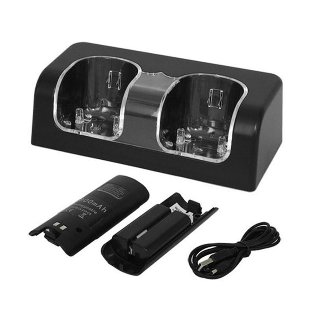 Battery Charger Dock For Nintendo WII Gamepad Battery Charging Pack Station Dock Remote Controller Battery Dual Chargers H7A1: black