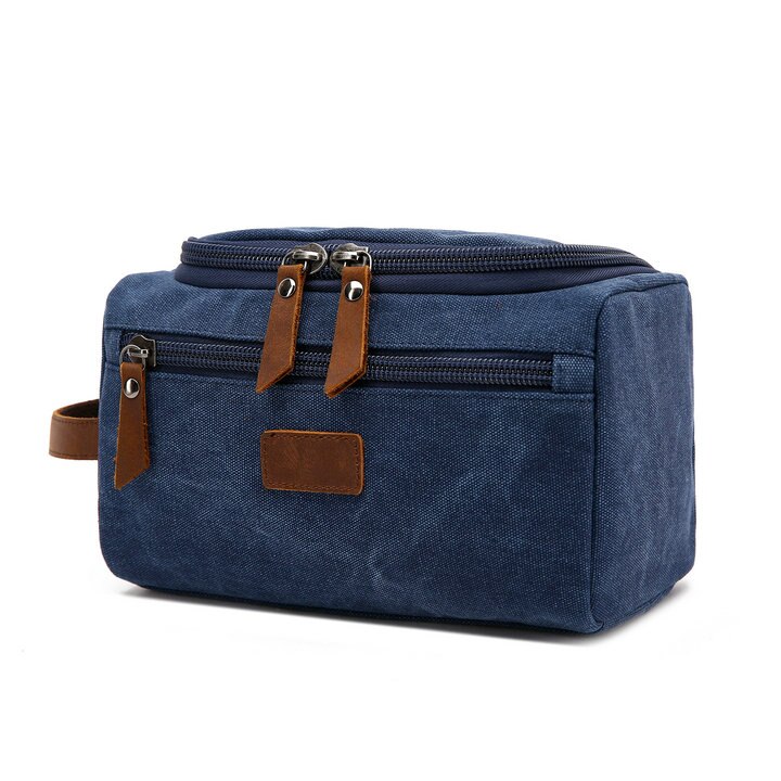 Dei nuovi Uomini di Viaggio Del Sacchetto di Lavaggio di Cortesia Da Barba Dopp Kit Cubetti di Imballaggio Borse Dopp Kit per scarpe di Tela Delle Donne del Cuoio Borsa Da Viaggio sacchetto cosmetico: Blu