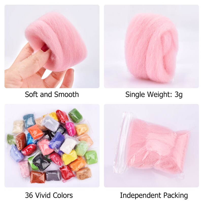 50/36 Color Wool Felt Kit Handle Wool Felting Tools Handmade Felt Needle Set DIY Felting Fabric Materials Handcraft