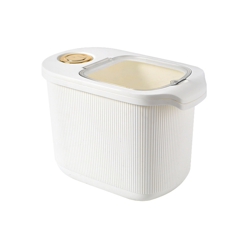 rice dispenser dispenser de cereais organizador de cozinha Cozinha grande capacidade de armazenamento de arroz balde casa à prova de insetos e umidade-prova selado arroz caixa de medição visual barril de grãos: White / five kilograms