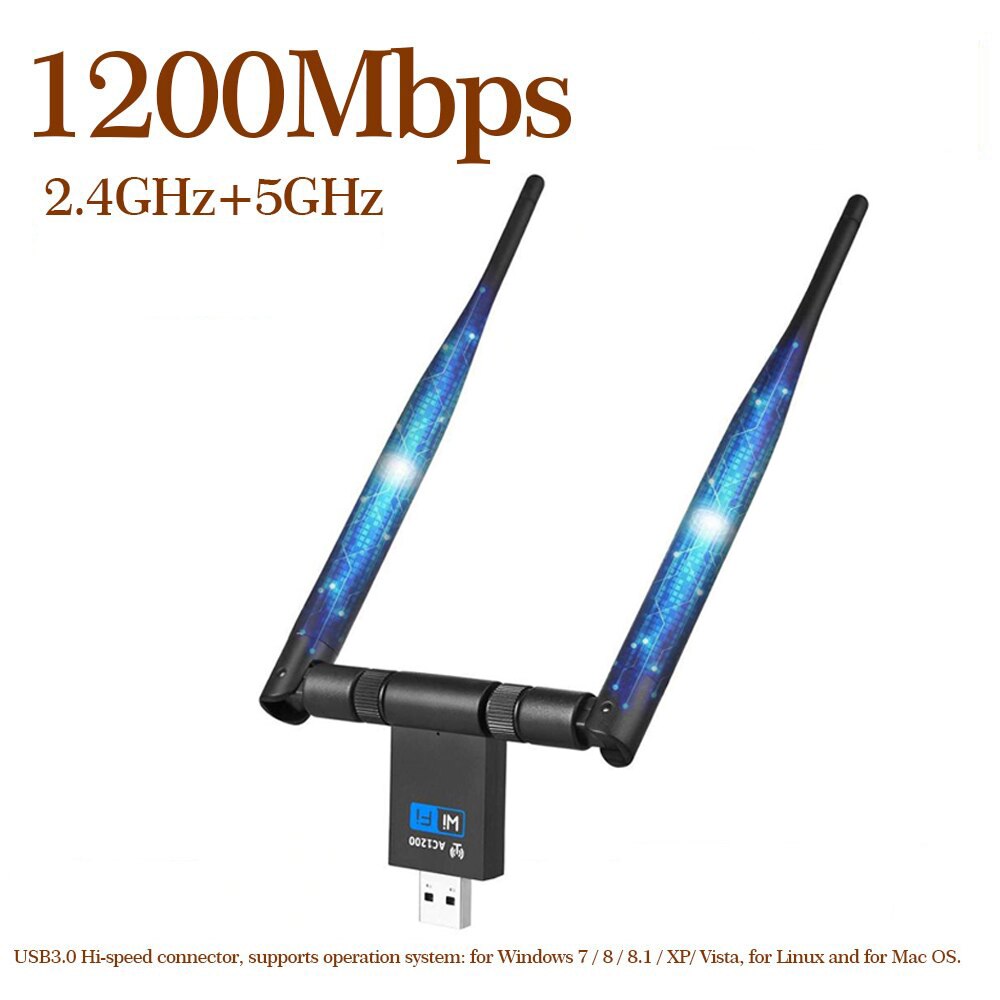 1200Mbps USB 3.0 WiFi Adapter Dual Band 2.4G 5G AC1200 Wireless Network WiFi Adapter Ethernet 802.11AC w/ Antenna for Laptop PC: 1200Mbps Model G