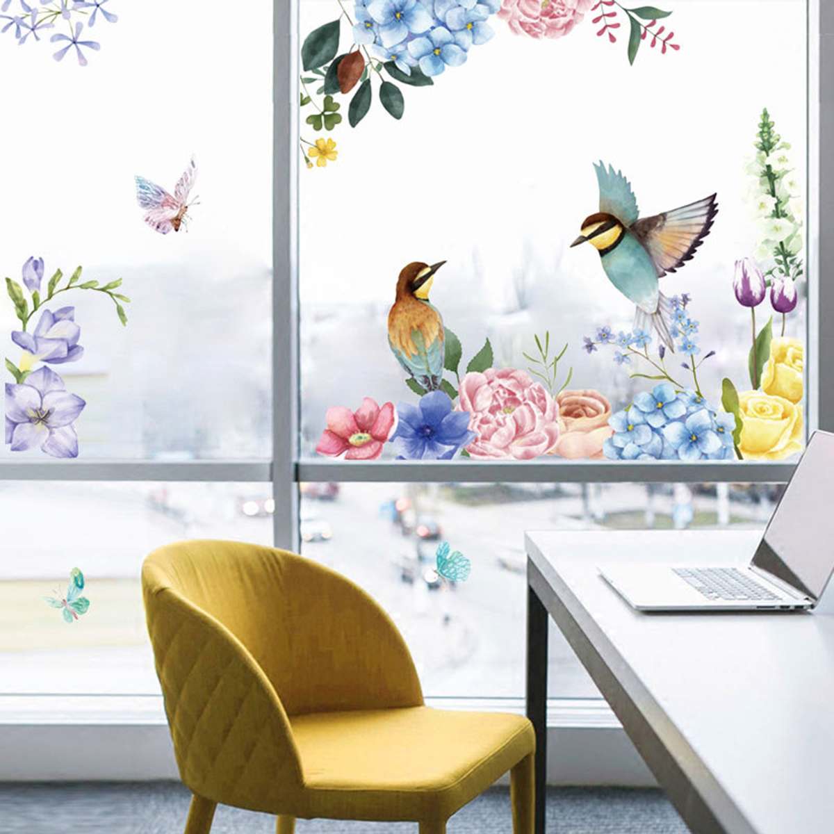 Spring Flower Bird Wall Stickers Window Decals Home Decor for Bedroom Living Room Kitchen DIY PVC Mural Arts Wall Decals