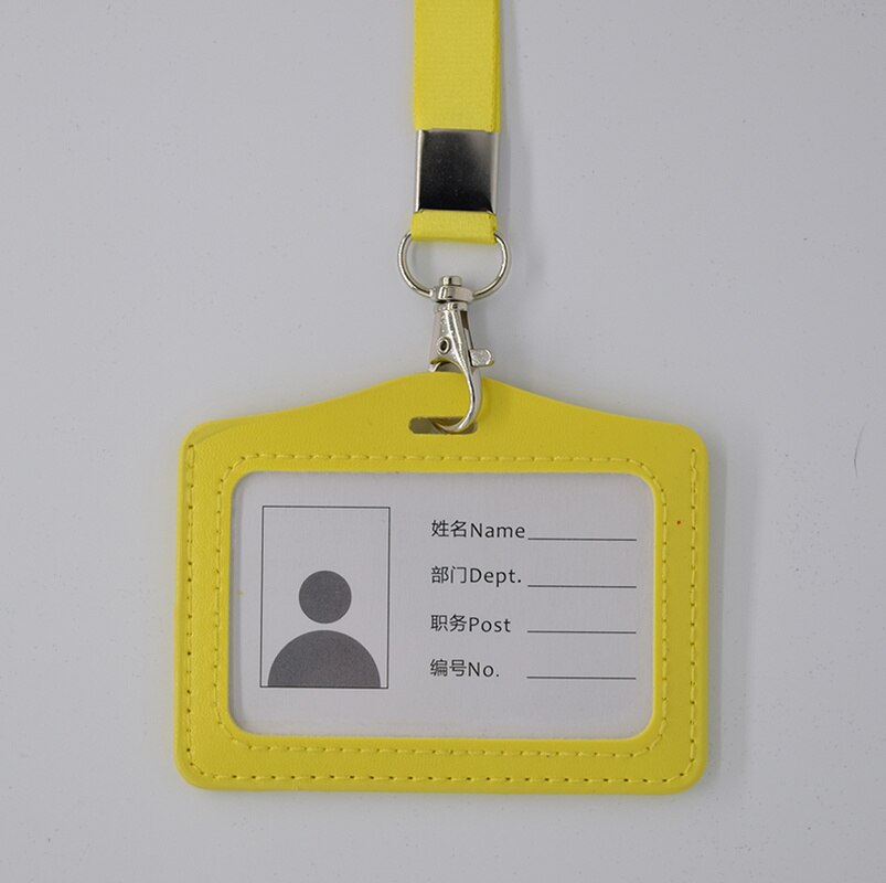 Portable Neck Strap Rope Staff Employee's ID Work Card Holder PU Office Buliding Gate Pass Access Card Cover Sleeve with Lanyard: NO.13
