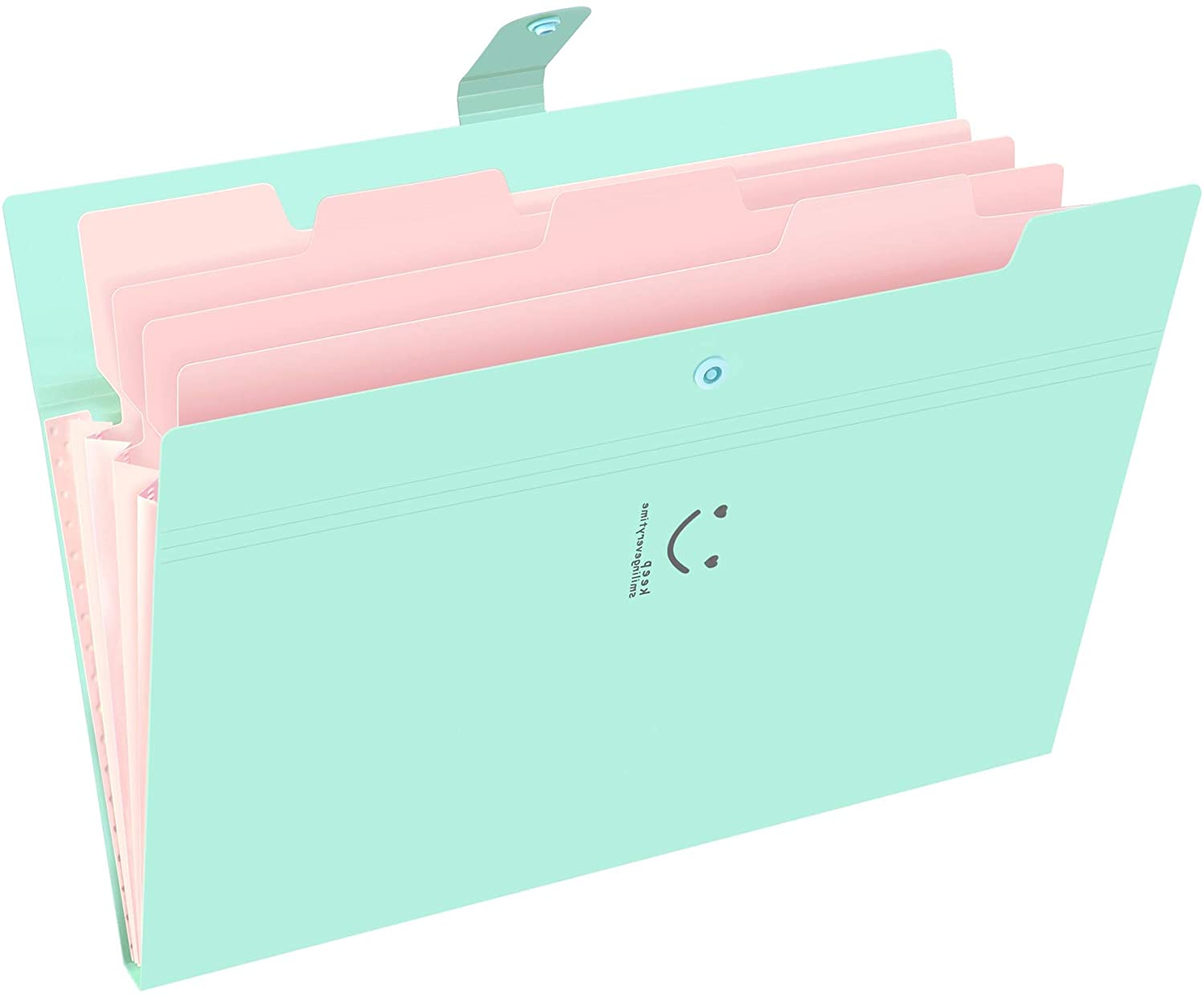 Expanding File Folders 5 Pockets Document Organizer A4 Letter Size Plastic File Folder with Labels Document Holder: Blue Green