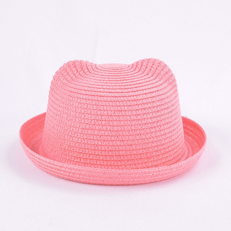 Nette Baby Hut Mit Ohren Sommer Stroh Mesh Baby Mädchen Junge Hut Kinder Snapback Baseball Cap Kinder Strand Sonnenhut: style 3 pink