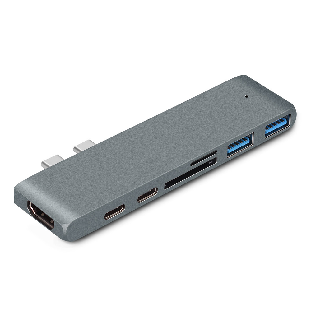 Double Type C with HDMI 4K Converter USB HUB Cable Splitter Card Reader for Macbook Pro Laptop Data Extender Charge Dock Adapter: GRAY