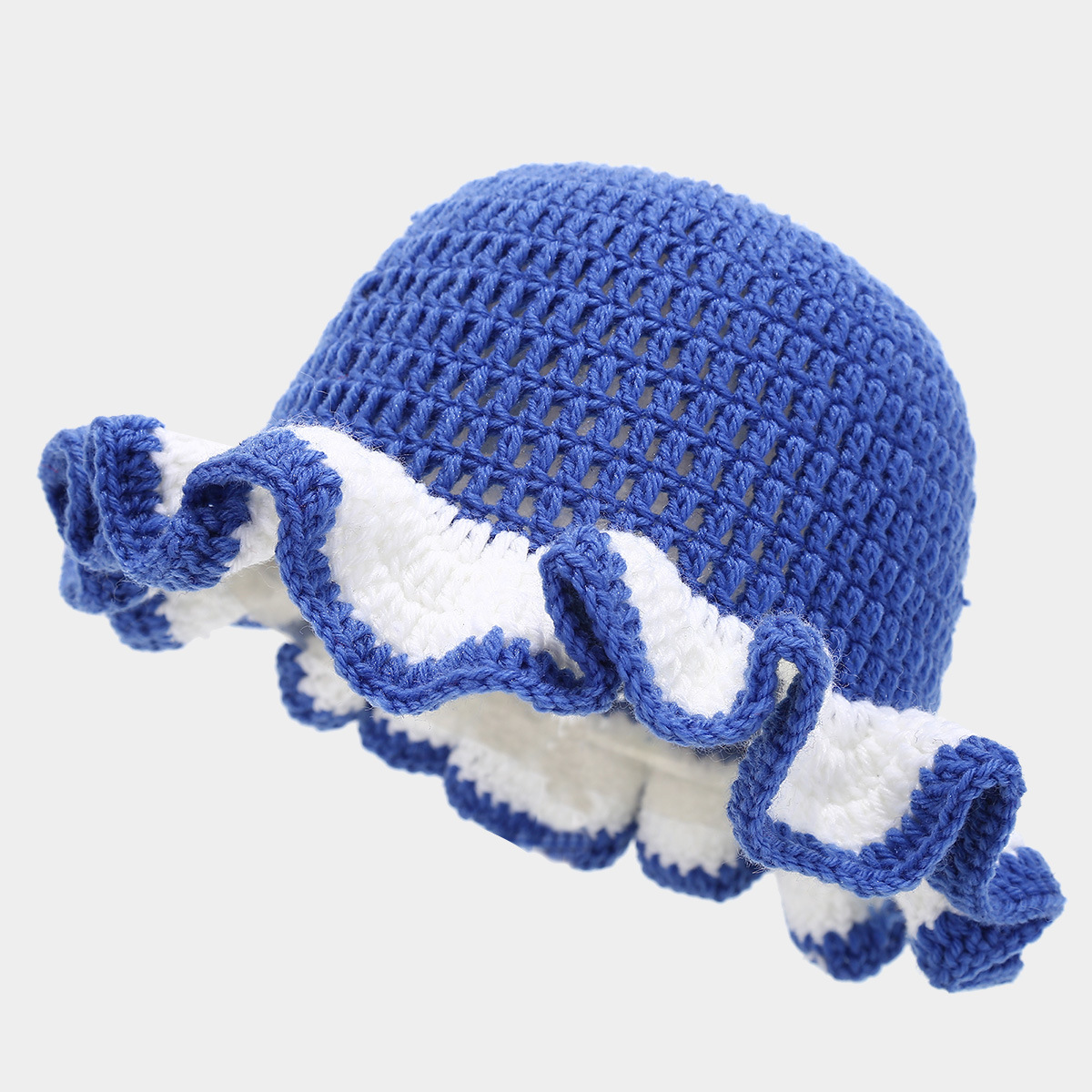 Colorful Crochet Ruffle Brim Knit Bucket Hats Winter Woman Handmade Stretch Fisherman Cap Outdoor Warm Windproof Beanie Hat: Mint