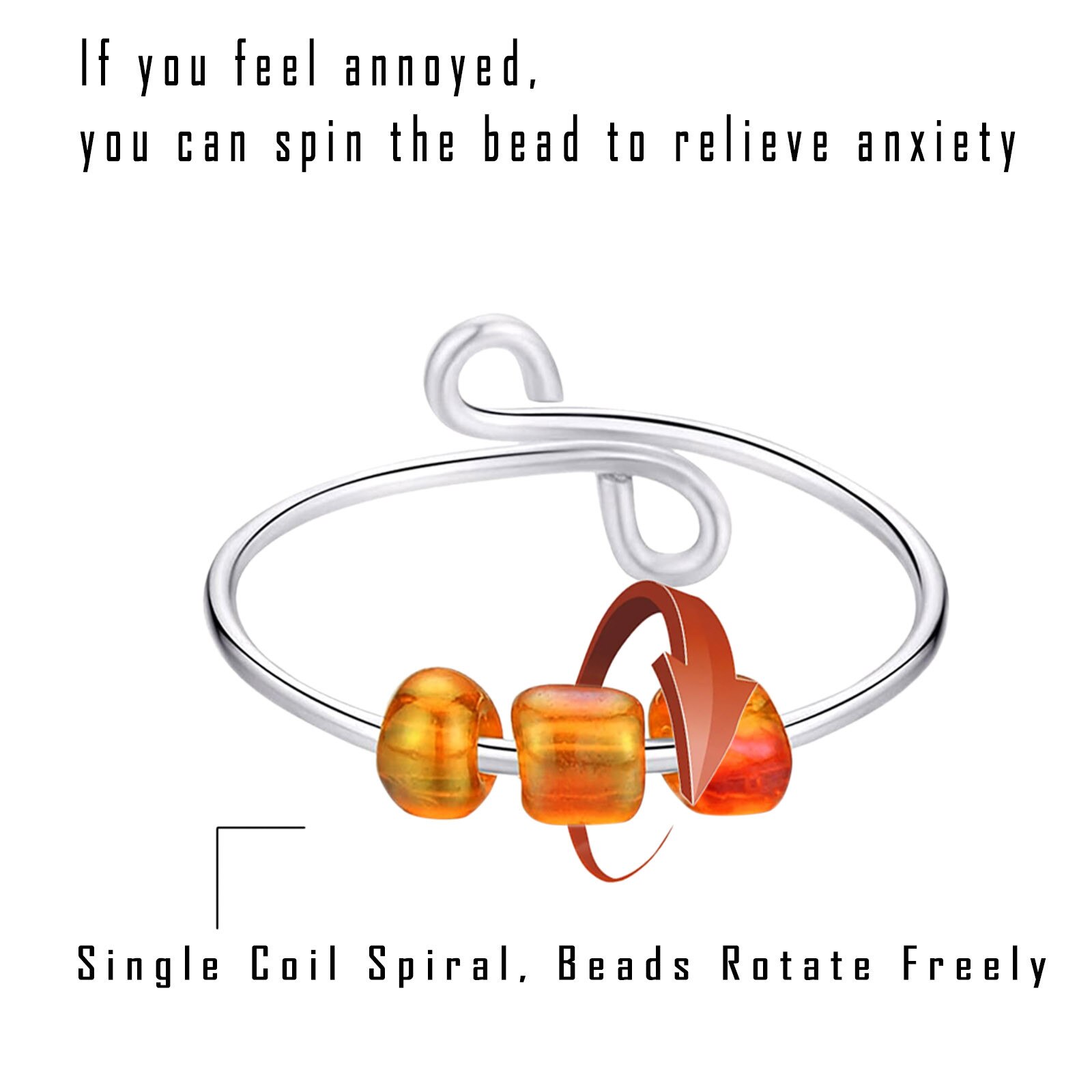 Fidget Beads Fidget Ring Spinner Single Coil Spiral Fidget Ring Beads Toy For Girl Women Rotate Freely Antistress Anxiety Ring: 8