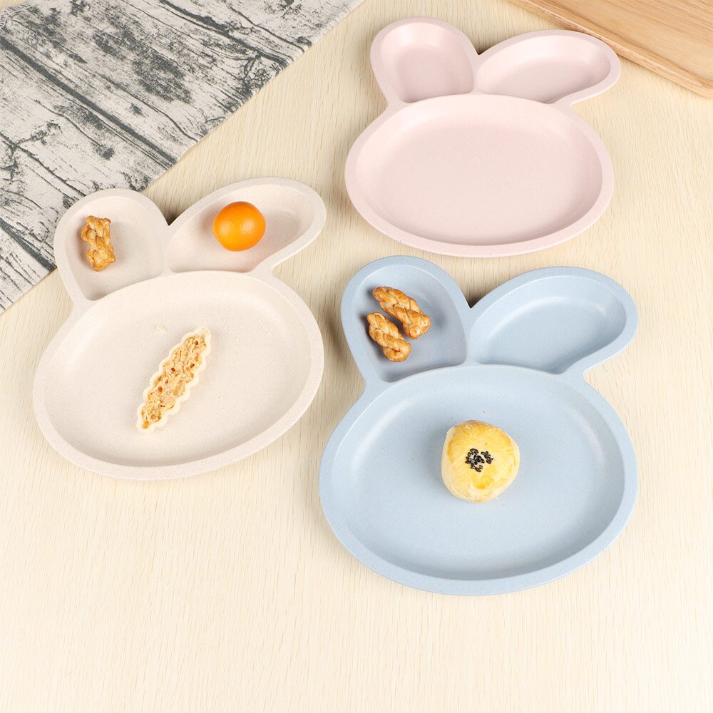 Mooie konijnvormige plastic bord kinderdiner servies cartoon steak salade schaal fruit dessert voedsel verdeelde schalen
