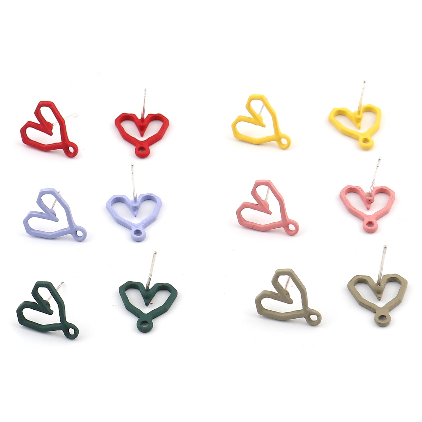 DoreenBeads Hadnmade Painted Ear Post Stud Earrings Findings Heart Multicolor W/ Loop DIY Making Women Jewelry 13mm x 12mm,4PCs