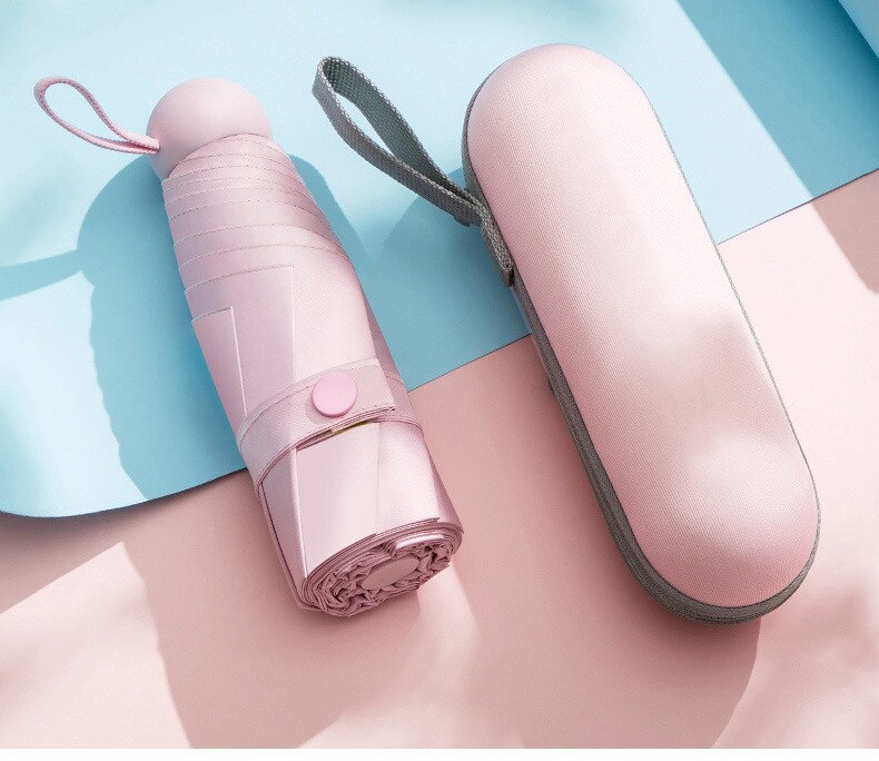 portable dual-use compact sunshade umbrella UV protection sun sun folding umbrella capsule Five-holding female rain pocket sun p: Pink