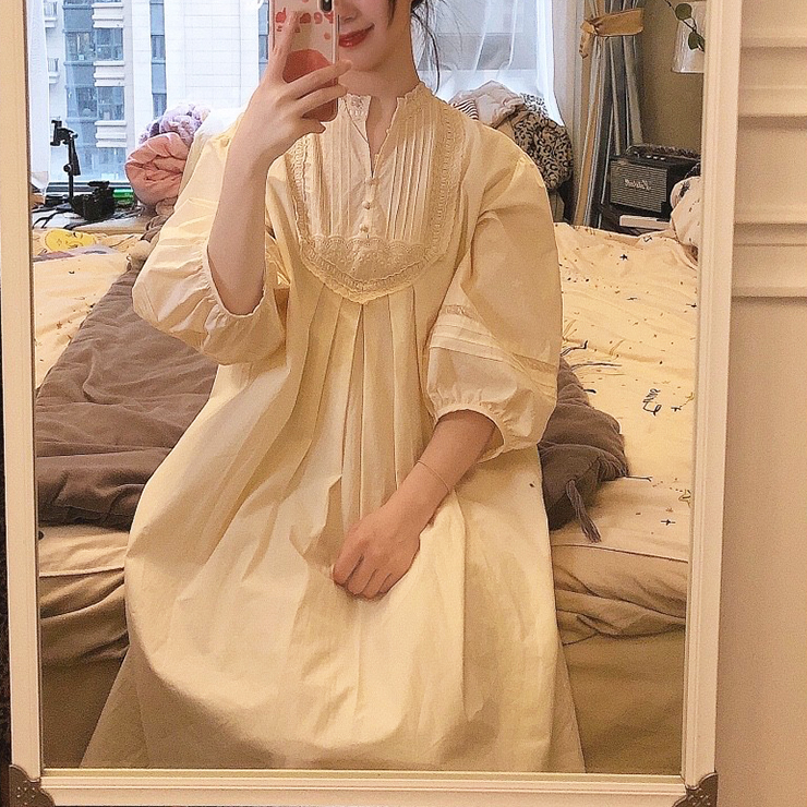 Ropa de dormir Vintage para mujer, camisones antiguos de princesa, ropa de casa de estilo francés, camisones de manga abombada para mujer
