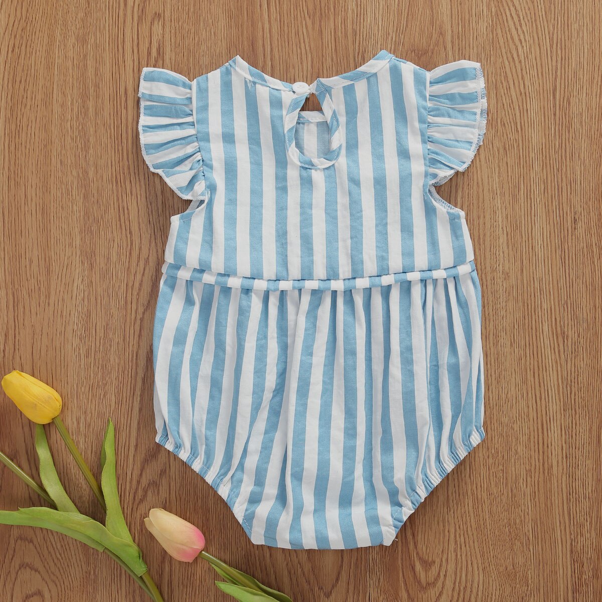 Een Stuk Rompertjes Kinderen Baby Meisjes Jongens Gestreepte Print Outfits 0-18M Ruches Korte Mouwen Mooie Jumpsuits 2 kleuren