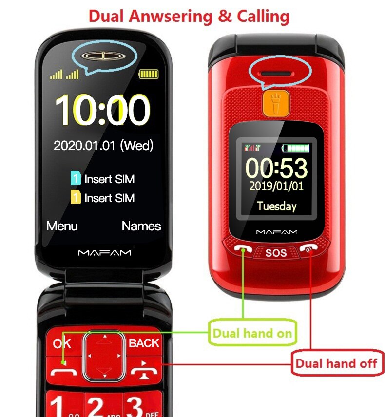 Flip Dubbele Dual Screen Dual Sim Sos Sleutel Speed Dial Touch Handschrift Russische Toetsenbord Fm Senior Mobiele Telefoon Voor Oude Mensen