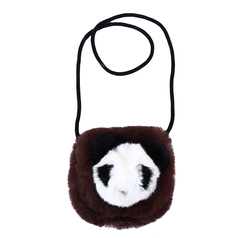 Children's Mini Cartoon Panda Crossbody Bag Girls Cute Plush Panda Coin Purse Shoulder Bag For Children Kid Plush Bag: chocolate color