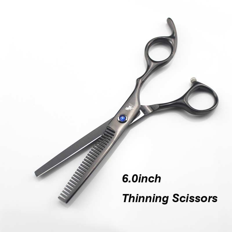 6.0 scissors dog pet grooming polishing tool animal hair Double tail curved scissors Cutting Scissors Thinning: Black Thinning
