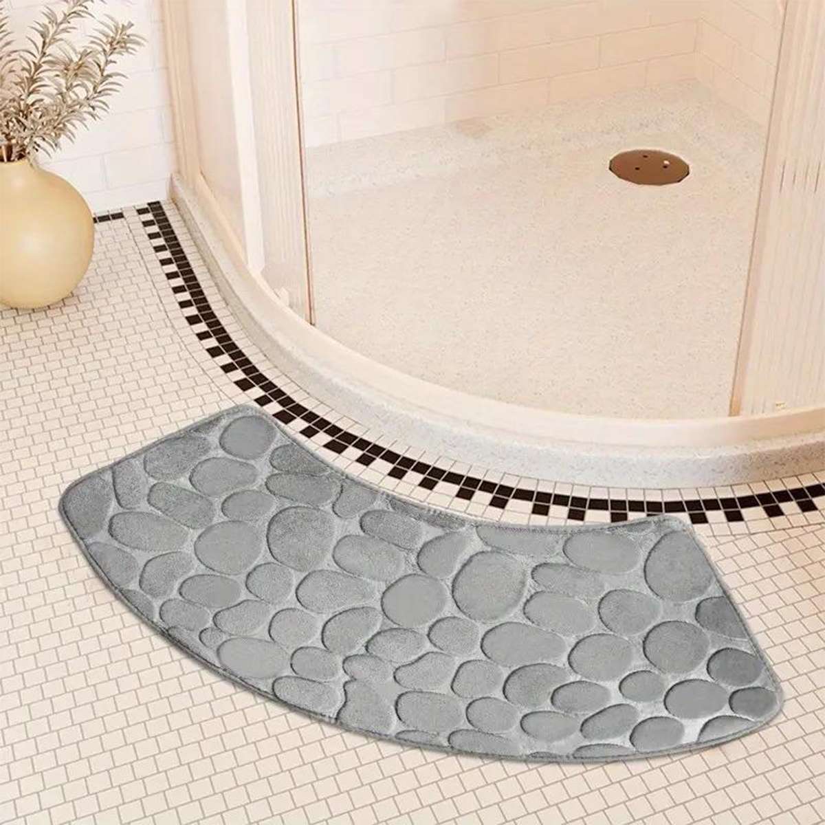 Curved bathroom mat thickened shower room absorbent door mat toilet bathroom non-slip mat dirt-resistant entrance mat: Light Grey