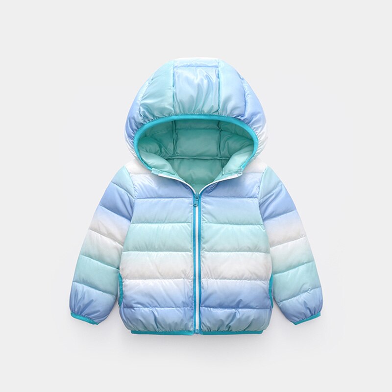 Kids Hooded Jassen Jongens Meisjes Winter Regenboog Kleuren Jas Baby Bovenkleding Voor Baby Warm Peuter Down Snowsuit 1-6years: blue / 2T