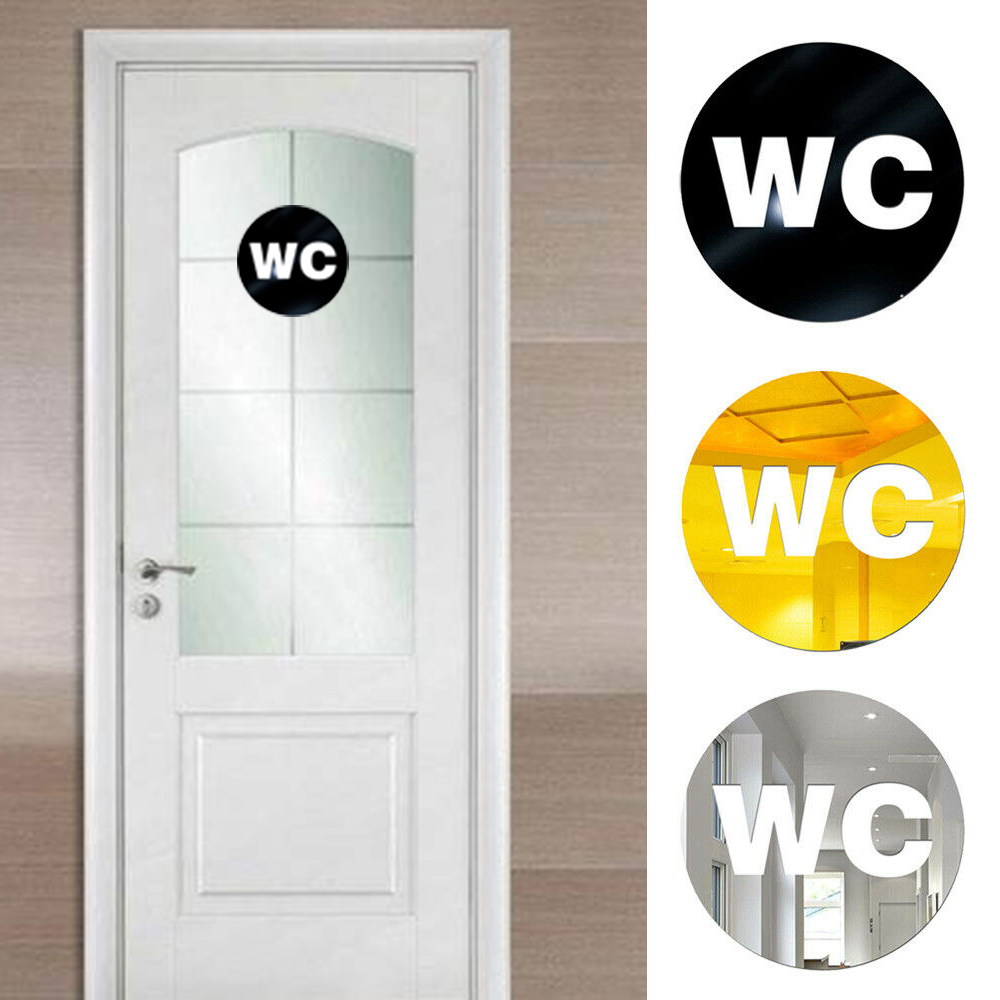 1mm 3d akryl spegel rund toalett dörr skylt män kvinnor badrum wc svart guld silver modern trä bas vägg klistermärke heminredning