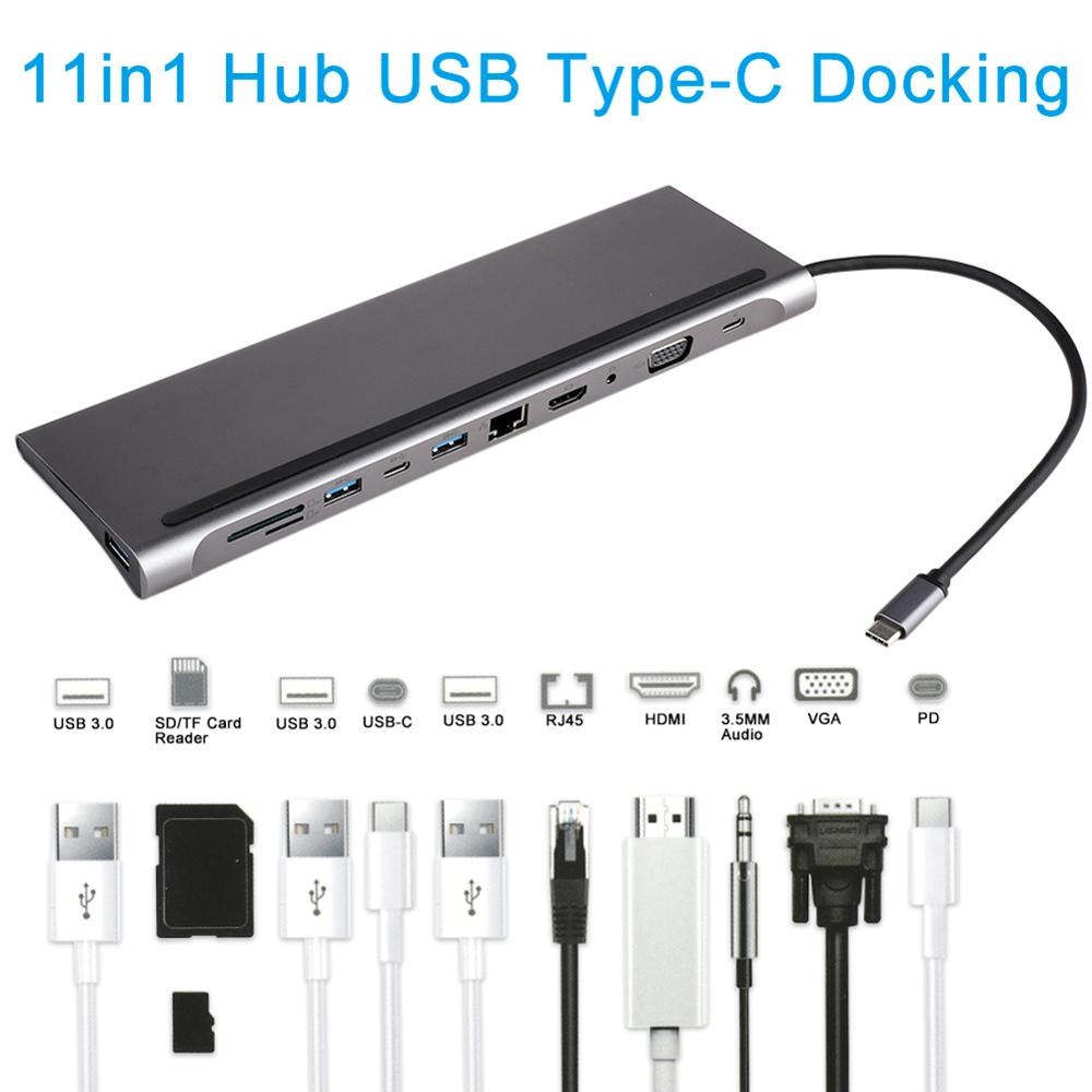 Keskitinsovitin usb c hub type -c 3.0 usb-c to hdmi 4k sd/tf kortinlukija pd lataus gigabit ethernet-sovitin macbook pro hubille: 11 in 1