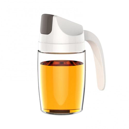 Leakproof Glass Oil Bottle Can Automatic Opening Seasoning Dispenser with Handle: White 300ml