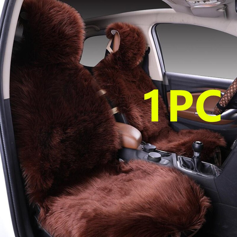 1Pc Bont Schapenvacht Auto Stoelhoezen, Universele Wol Auto Zitkussen, winter Warm Auto Voorstoel Cover Australië Imitatie Wol: coffee