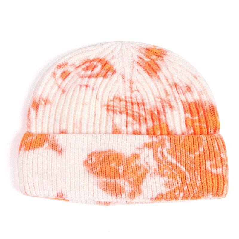 Men Hip Hop Tie Dye Knitted Hats Harajuku Streetwear Skullies Beanies Hats Autumn Winter Soft Cotton Warm Caps Japanese Style: A15702 Orange