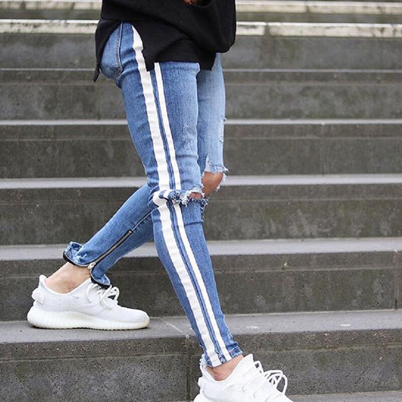 Jean déchiré au genou pour hommes, pantalon Slim de Sport en denim