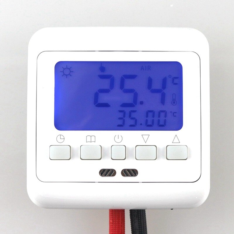 Weekly Programmable Temperature Controller Floor Heating Thermostat Touch Screen White LCD Backlight BYL104B with NTC Sensor: Blue