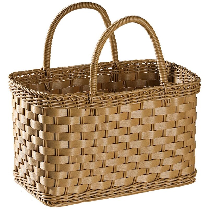 Panier à provisions en rotin imitation osier, panier à pain de pique-nique portatif de grande capacité pour fruits et fleurs: Default Title