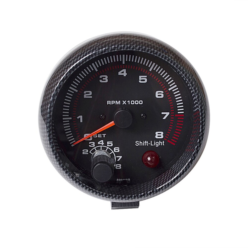 Tacómetro Universal para coche de gasolina, 12V, 3,75 ", 0-8000RPM, piezas de repuesto profesionales para coche, medidor de carcasa de fibra de carbono, luz de cambio ajustable