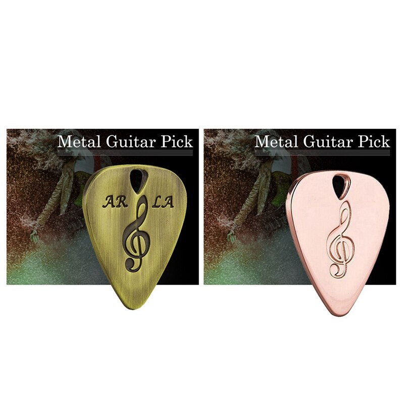Púa de guitarra de Metal AD-2Pcs, 0,38mm, fina, duradera, Color plateado, Ukelele de Bajo , Color bronce y oro rosa