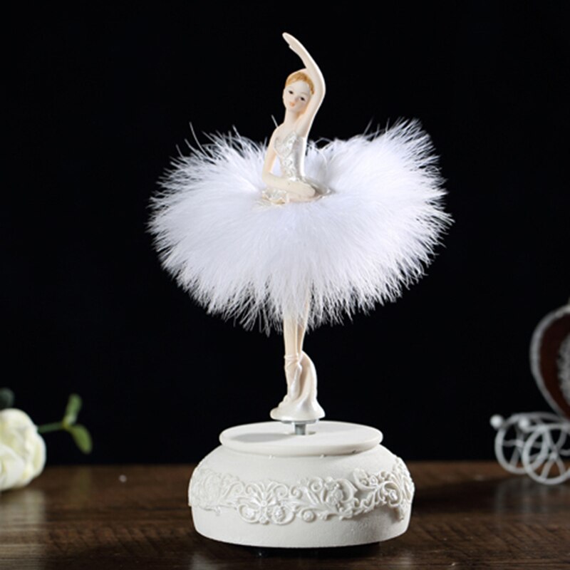 Nyligen ballerina musikbox dansande tjej svan sjö karusell med fjäder för födelsedag: Vit