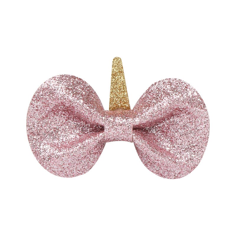 Kids Unicorn Hairpins Glitter Bow Star Hair Clips for Girls Children Headwear Barrettes Little Girl Hair Accessories: pink bow