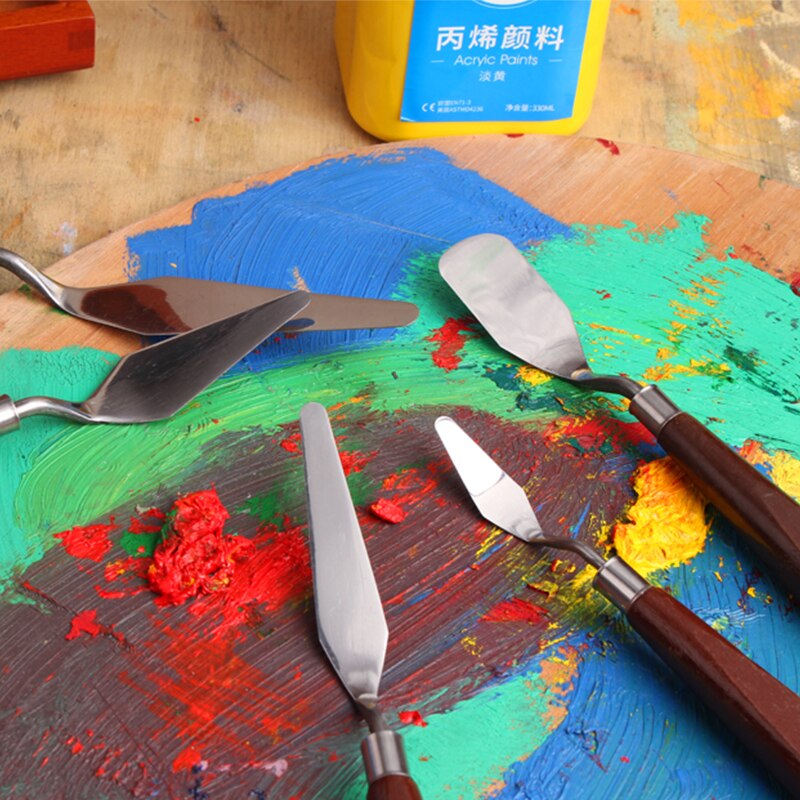5 Pcs Painting Knife Set Stainless Steel Painting Mixing Scraper Artist Oil Painting Palette Knife Spatula Painting Art Drawing