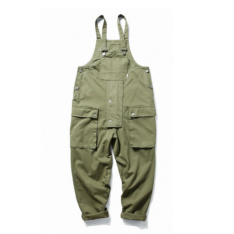 Vintage Multi Pocket Overalls Casual Mannen Jumpsuit Streetwear Losse Een Stukken Caro Broek Riem Pantalon Hombre Past Zomer