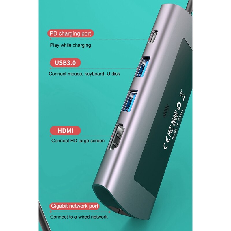 Type-C Docking Station Six-In-One Usb3.0 Converter Notebook Expansion Dock Hub to Hdmi
