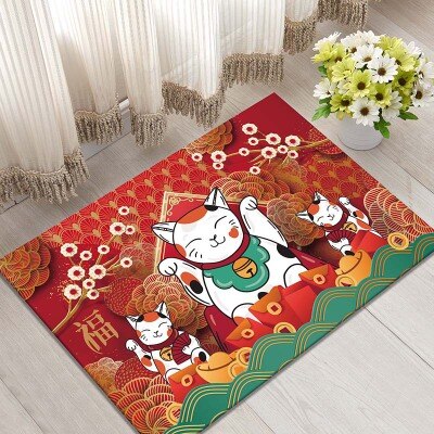 Lucky Cat Printed Floor Mat Door Mat 40x60cm Velvet Bathroom Non-slip Carpet Kitchen Living Room Floor Mat Home Decoration Mat .: H06