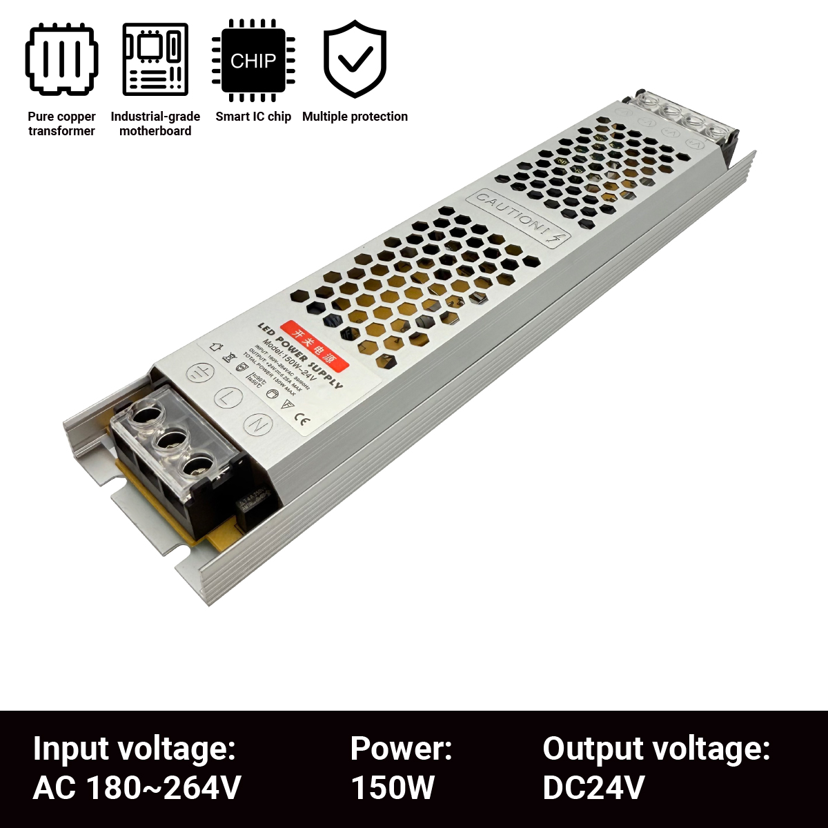 Ultradünner Treiber für LED-Streifen, Konstantspannungs-Netzteil, DC 12 V/24 V, Beleuchtungstransformatoren, Mini60 W, 100 W, 150 W, 200 W, 300 W, 400 W: Gold