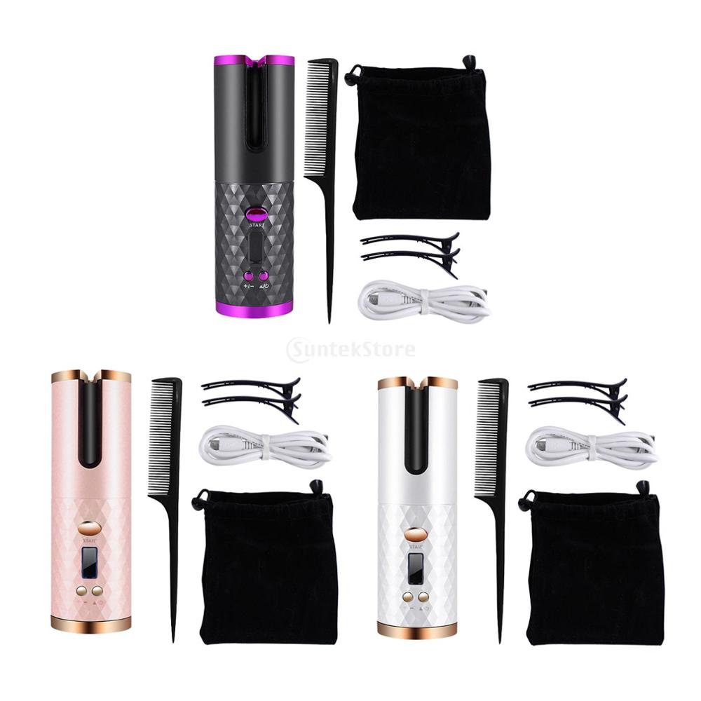 Auto Rotating Hair Curler Cordless Waver Curling Iron Tool Styler Adjustable Temperature Fast Heating Auto Rotating Hair Curler