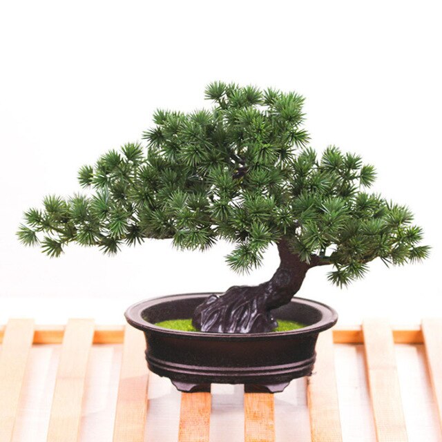 Decorative Artificial Realistic Plastic Desk Faux Bonsai Tree Potted Plants Pots