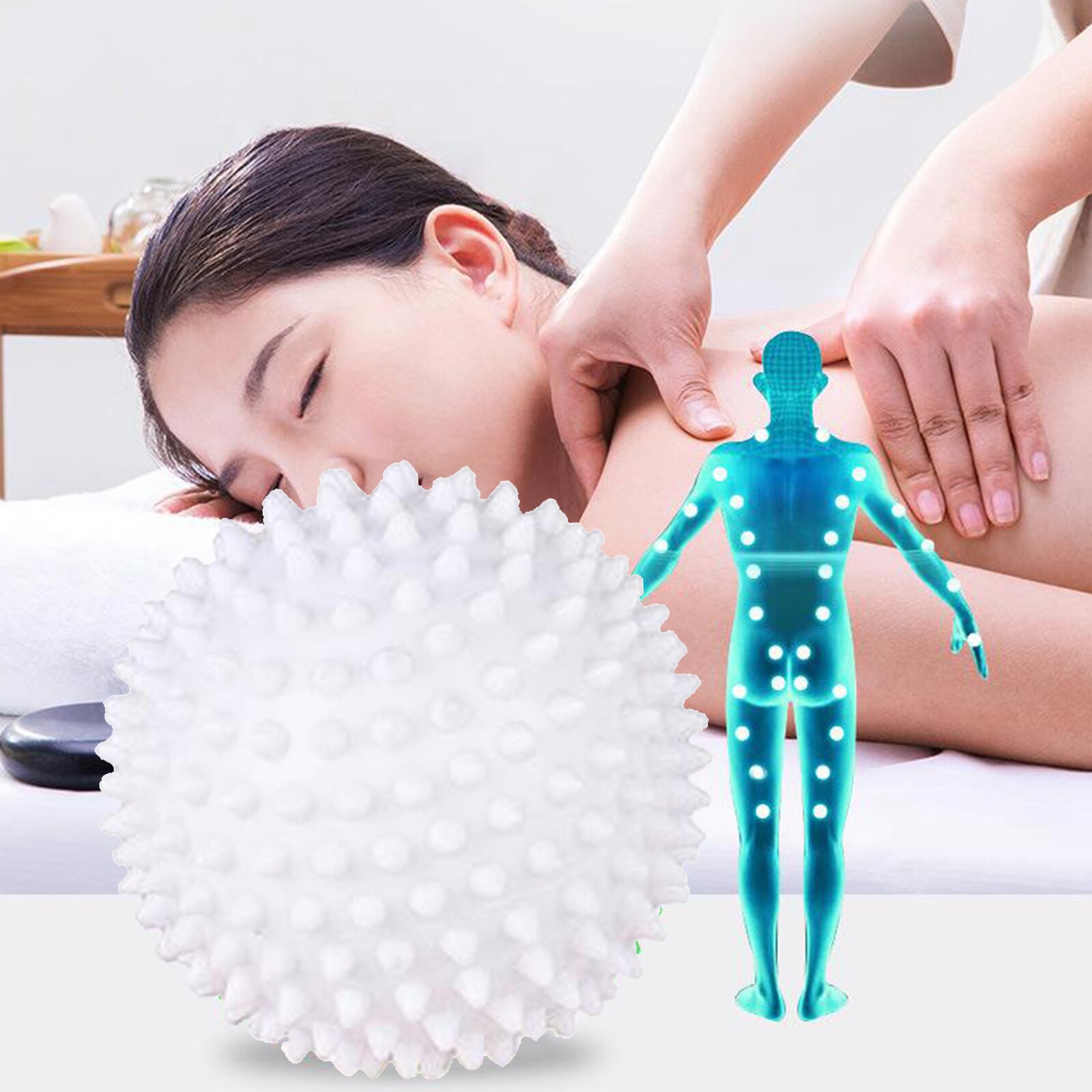 Spiky Massager Ball for Massaging for Pain Relief Blood Circulation Massaging Muscle Myofascial 7.5cm Small Size: white