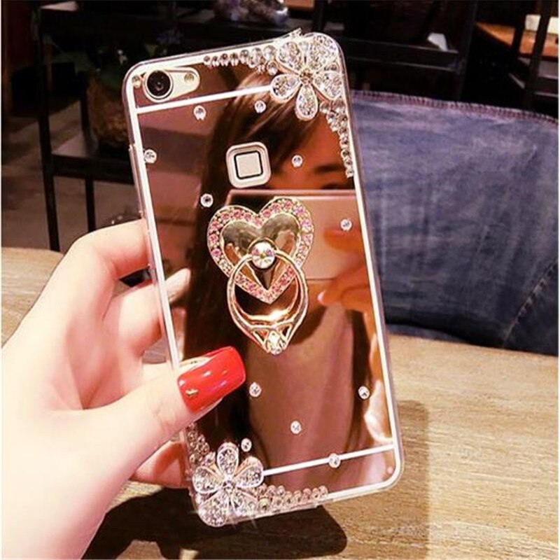 S20plus Mirror Make up Rhinestone Phone Case For Samsung S20 S20ultra Cases for Samsung Galaxy s20E Funda Bear Ring stand Coque: S20 / PinkGold Love Flower