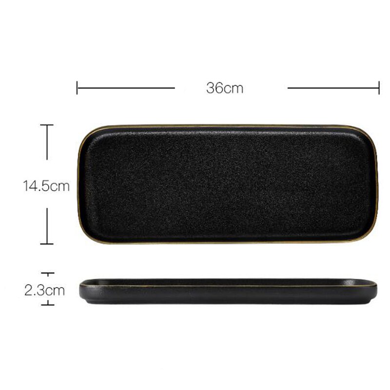 Nordic Golden Edge Plate Tray Ceramic Home Round Western Steak Dish Dessert Plate Frosted Disc Square Kitchen Cutlery Tray: 36 x 14.5cm sushi