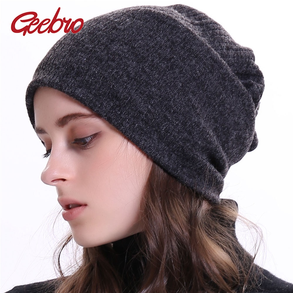 Geebro damska prążkowana czapka typu czapka bez daszka zimowa jednobarwna bawełna Slouchy czapki dla kobiet panie Balavaca Skullies & czapki Dropshipping