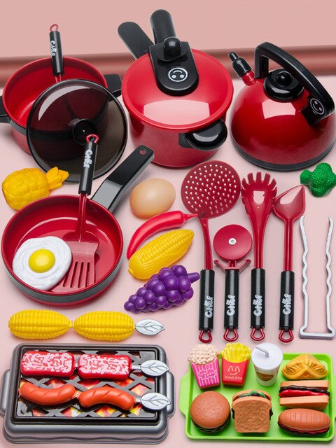 Children's Play House Toys Simulation Kitchen Girl Cooking Fruit Cutie Realistic Vocal Real Experience Cooking Toy Set: 38pcs B