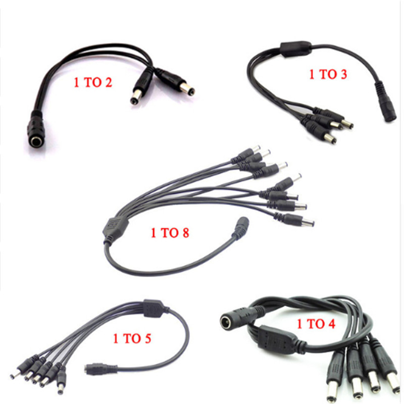 12v dc strömfördelare 1 hona  to 2 3 4 5 6 8 hane cctv kabel kamera kabel cctv tillbehör nätadapter 2.1*5.5mm